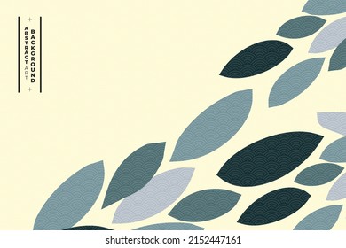 modern art abstract olive leaf in blue tone color on cream and oriental wave background can be use for notebook cover website template advertisement for technology product and package design