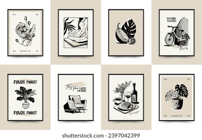 Modern Art Aesthetic influencer lifestyle Poster. Matisse Abstract Set, Aesthetic Modern, feminine, Boho Decor, Minimalist, Illustration, Poster, Postcard. Aesthetic minimalist design.