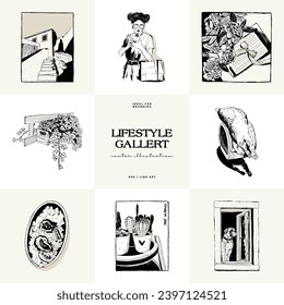 Modern Art Aesthetic influencer lifestyle illustration. Matisse Abstract Set, Aesthetic Modern, feminine, Boho Decor, Minimalist, Illustration, Poster, Postcard. Aesthetic minimalist design.