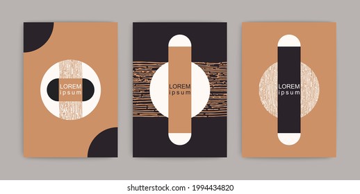 Modern art backgrounds. Minimalist boho style wall decor. Contemporary aesthetic poster. Vector placards set