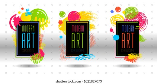 Modern Art brush stroke frame vector abstract dynamic chalk chalkboard graphics colorfull  elements design business cards fashion invitations gift brochures. Hand drawn vector illustration
