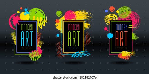 Modern Art brush stroke frame vector abstract dynamic chalk chalkboard graphics colorfull  elements design business cards fashion invitations gift brochures. Hand drawn vector illustration