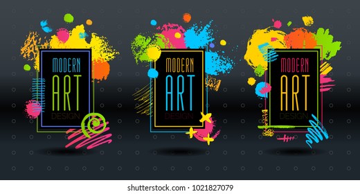 Modern Art brush stroke frame vector abstract dynamic chalk chalkboard graphics colorfull  elements design business cards fashion invitations gift brochures. Hand drawn vector illustration