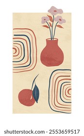 Modern Art Collection Design. Vector modern boho style house decoration. Wood wall art. contemporary graphics. Modern abstract landscape.Home decorated wall art. Warm Terracotta colors, paint texture.