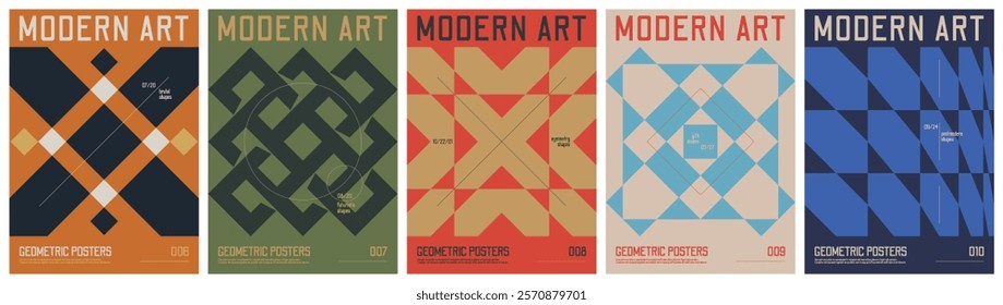 Modern art colorful trendy poster, abstract geometric composition graphic in Y2K aesthetics, vector simple shapes rave print artwork modernism and minimalistic brutalism style A4 format set 2