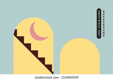 modern art cresent moon with window with stair on yellow background can be use for advertisement banner brochure template notebook cover website background