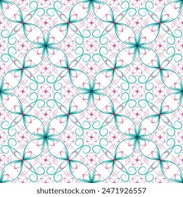 Modern art deco geometric floral vector seamless pattern. Lace texture ornament. Tile print design. Creative flower stylized background. Repeat batik print.