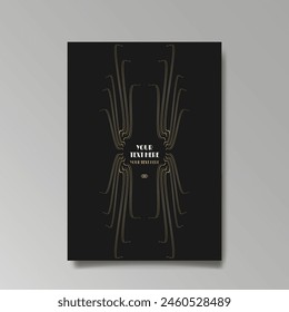 Modern, Art Deco luxury template golden black A4 page, menu, card, invitation, Sun and city lights in an Art deco Art Nuovo style, beautiful background 