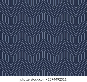 Modern Art Deco Outline Decorative Seamless Pattern Blue Abstract Vector Background. Linear Sophisticated Geometric Structure Subtle Texture. Loopable Line Art Graphical Abstraction for Textile Print