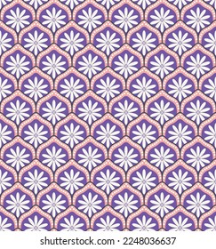 Modern Art Deco Style Sweet Fashion Flowers Trendy Colors Damask Decorative Illustration Hand Drawn Seamless Pattern Perfect for Allover Fabric Print or Wrapping Paper Electric Purple Pastel Pink