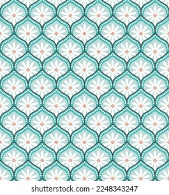 Modern Art Deco Style Sweet Fashion Flowers Trendy Colors Damask Decorative Illustration Hand Drawn Seamless Pattern Perfect for Allover Fabric Print or Wrapping Paper Tiffany Blue Tones