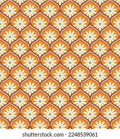 Modern Art Deco Style Sweet Fashion Flowers Trendy Colors Damask Decorative Illustration Hand Drawn Seamless Pattern Perfect for Allover Fabric Print or Wrapping Paper Orange Tones
