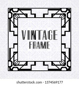 Modern art deco vintage border and frame for design of badge, logo, label, invitation and packaging of luxury products. Retro luxury background. Vector illustration