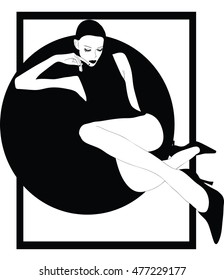 Modern art. Elegant  fashionable woman  posing at the camera - Black and white vector illustration. Painted posters vector. Stylized vector art.