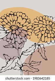 Modern art floral wild flowers painting print with abstract geometric shapes for poster or  tee - t shirt - Vector