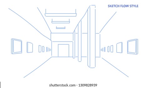 Modern Art Gallery Creative Contemporary Paintings Artworks Or Exhibits Empty No People Museum Interior Sketch Flow Style Horizontal Vector Illustration