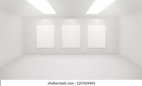 Modern Art Gallery Interior. Vector Architectural Illustratrion Of Museum Hall. Exposition Space With Minimal White Walls. Exhibition Studio Mockup. Realistic Indoor Space