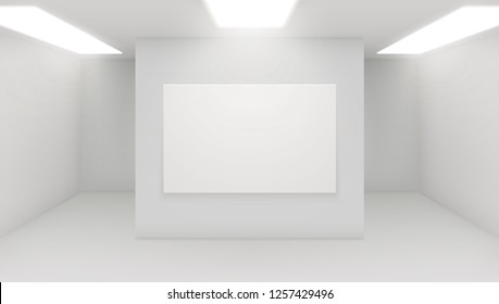 Modern Art Gallery Interior. Vector Architectural Illustratrion Of Museum Hall. Exposition Space With Minimal White Walls. Exhibition Studio Mockup. Realistic Indoor Space