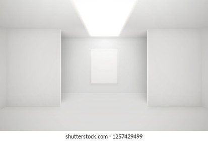 Modern Art Gallery Interior. Vector Architectural Illustratrion Of Museum Hall. Exposition Space With Minimal White Walls. Exhibition Studio Mockup. Realistic Indoor Space