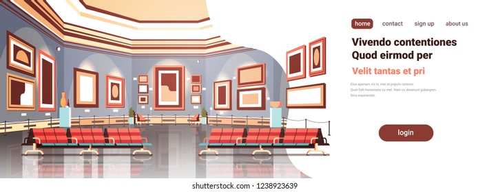 modern art gallery in museum interior creative contemporary paintings artworks or exhibits flat copy space horizontal