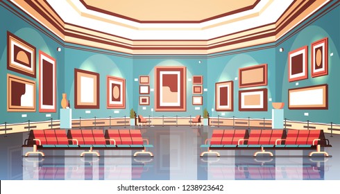 modern art gallery in museum interior creative contemporary paintings artworks or exhibits flat horizontal