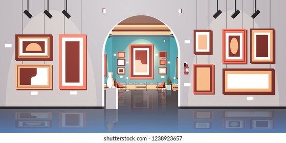 modern art gallery in museum interior creative contemporary paintings artworks or exhibits flat horizontal