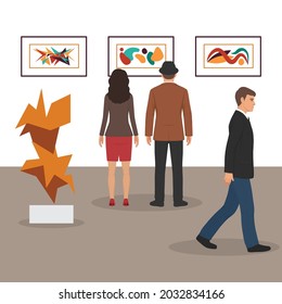 modern art gallery in museum interior creative contemporary paintings artworks or exhibits flat