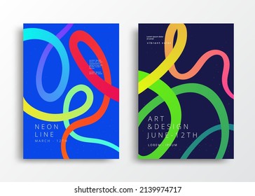 Modern Art graphics with gradient tangled lines. Abstract colorful ribbon cover design. Vector artistic exhibition banner