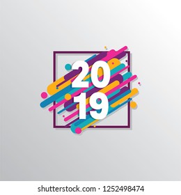 Modern Art graphics. Happy New Year 2019 design elements for design of gift cards, brochures, flyers, leaflets, posters. Vector illustration EPS10