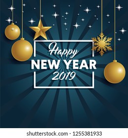 Modern Art graphics. Happy New Year 2019 design elements for design of gift cards, brochures, flyers, leaflets, posters. Vector illustration EPS10
