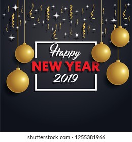 Modern Art graphics. Happy New Year 2019 design elements for design of gift cards, brochures, flyers, leaflets, posters. Vector illustration EPS10