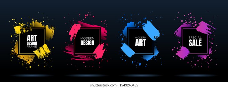 Gráficos de arte moderno. Marco cuadrado vectorial para texto. Fondo negro geométrico de marco dinámico. Elemento para el diseño de tarjetas de visita, invitaciones, tarjetas de regalo, volantes y folletos.