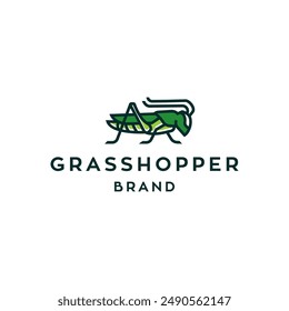 modern art Grasshopper logo, cricket insect icon in trendy minimal Geometric line linear style