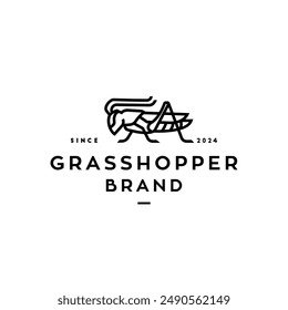 modern art Grasshopper logo, cricket insect icon in trendy minimal Geometric line linear style