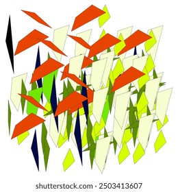 Moderne Kunst, Illustration basierend auf farbenfrohen geometrischen Formen im Raum.