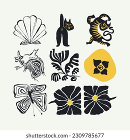 Modern Art Illustration. Matisse Abstract Set, Aesthetic Modern, Boho Decor, Minimalist, Illustration, Vector, Poster, Postcard. Aesthetic minimalist design. Vector illustrations.