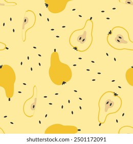 Modern art minimalist style seamless pattern with pear slices. Perfect for banner, textile, fabric, paper, label, sale. Hand drawn vector illustration.


