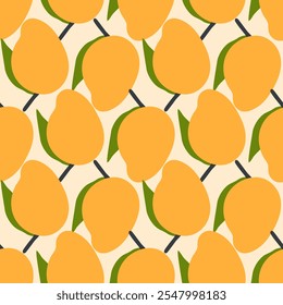 Modern art minimalist style seamless pattern with mango fruits. Perfect for banner, textile, fabric, paper, label, sale. Hand drawn vector illustration.