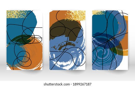 Modern art painting. Set of geometric shapes and lines. Watercolor painting texture brochure design. Minimalist hand painted shapes, gold particles. Shapes watercolor. Modern art background.