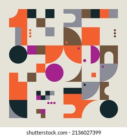 Modern Art pattern inspired by Bauhaus design made with abstract geometric shapes and bold forms. Digital graphics elements for poster, cover, art, presentation, prints, fabric, wallpaper and etc.