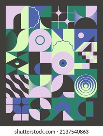 Modern Art pattern inspired by Bauhaus design made with abstract geometric shapes and bold forms. Digital graphics elements for poster, cover, art, presentation, prints, fabric, wallpaper and etc.