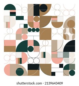 Modern Art pattern inspired by Bauhaus design made with abstract geometric shapes and bold forms. Digital graphics elements for poster, cover, art, presentation, prints, fabric, wallpaper and etc.