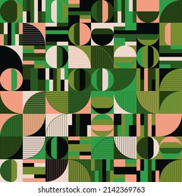 Modern Art pattern inspired by Bauhaus design made with abstract geometric shapes and bold forms. Digital graphics elements for poster, cover, art, presentation, prints, fabric, wallpaper and etc.