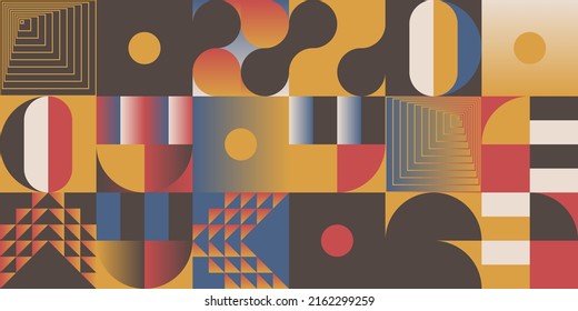Patrón de arte moderno inspirado en el diseño de Bauhaus hecho con formas geométricas abstractas y formas audaces. Elementos gráficos digitales para afiches, cubiertas, arte, presentación, impresiones, tela, papel pintado, etc.