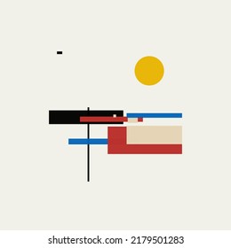 Patrón de arte moderno inspirado en el diseño de Bauhaus hecho con formas geométricas abstractas y formas audaces. Elementos gráficos digitales para afiches, cubiertas, arte, presentación, impresiones, tela, papel pintado, etc.