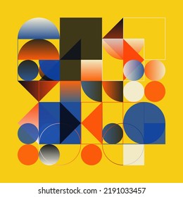Modern Art pattern inspired by Bauhaus design made with abstract geometric shapes and bold forms. Digital graphics elements for poster, cover, art, presentation, prints, fabric, wallpaper and etc.