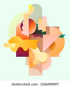 Modern art poster design. Abstract transparency geometric illustration. Flat colorful vector shapes.