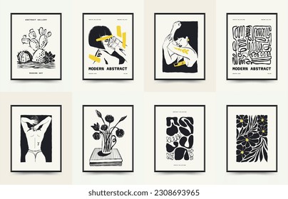 Modern Art Poster. Matisse Abstract Set, Aesthetic Modern, Boho Decor, Minimalist, Illustration, Vector, Poster, Postcard. Aesthetic minimalist design. Vector illustrations.