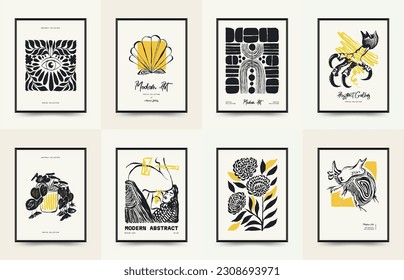 Modern Art Poster. Matisse Abstract Set, Aesthetic Modern, Boho Decor, Minimalist, Illustration, Vector, Poster, Postcard. Aesthetic minimalist design. Vector illustrations.