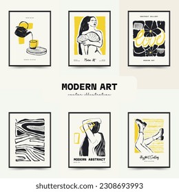 Modern Art Poster. Matisse Abstract Set, Aesthetic Modern, Boho Decor, Minimalist, Illustration, Vector, Poster, Postcard. Aesthetic minimalist design. Vector illustrations.